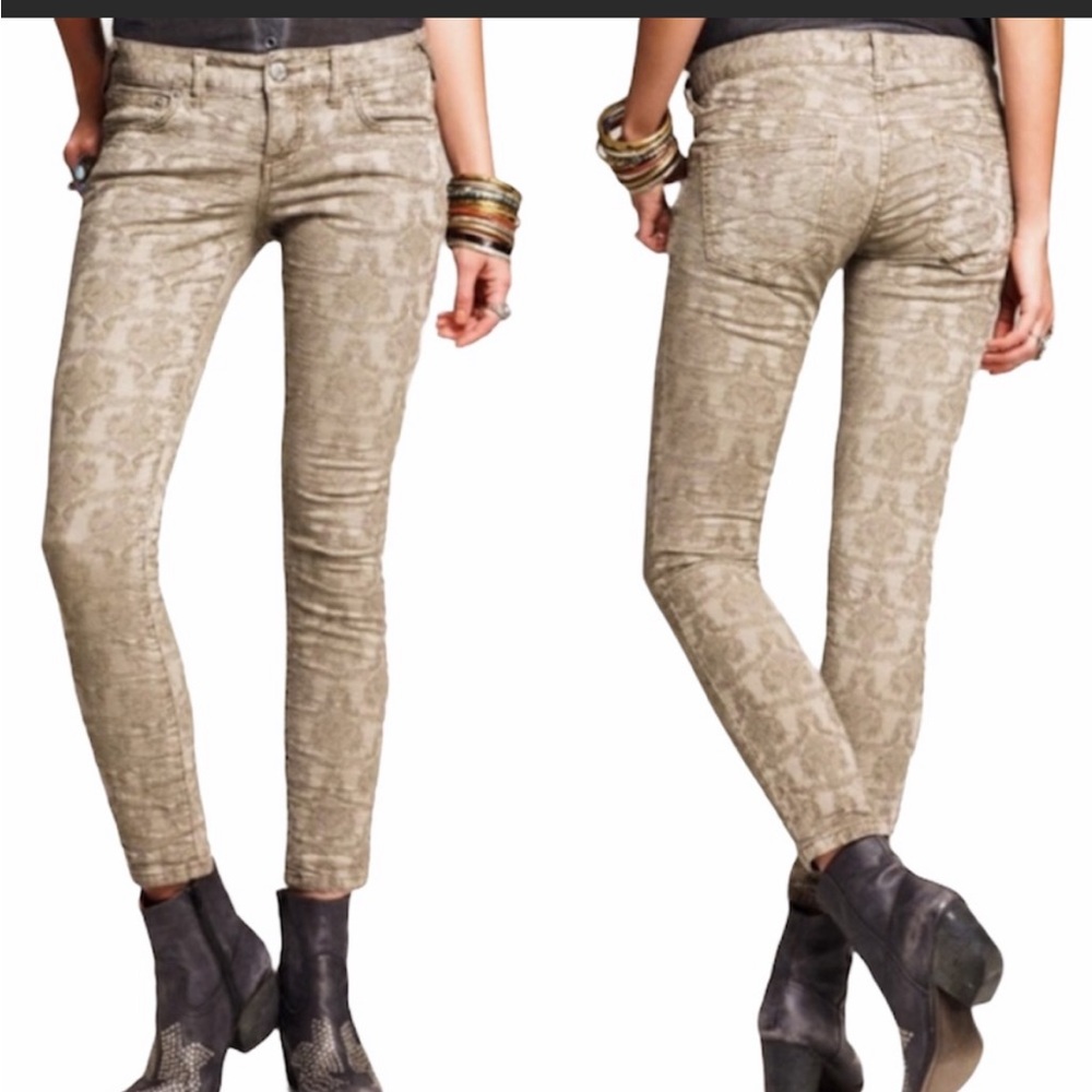 Free People Tan Floral Texture Skinny Jeans - Size 27